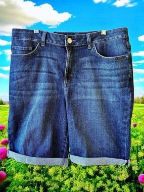 LEE Jeans Bermuda Shorts Blue Denim Mid-Rise Infnity Womens 14 New